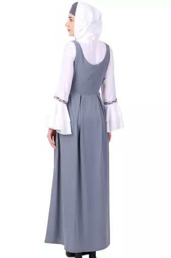 Dual color dungaree look embroidered abaya