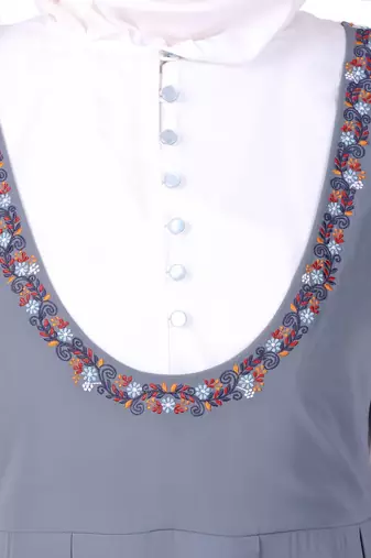 Dual color dungaree look embroidered abaya
