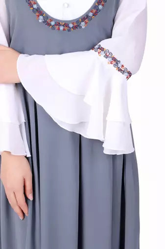 Dual color dungaree look embroidered abaya