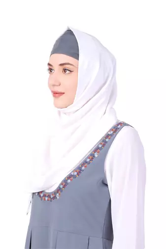 Dual color dungaree look embroidered abaya