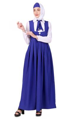 Collared white and royal blue flared abaya 1