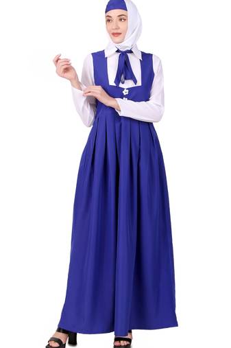 Collared white and royal blue flared abaya