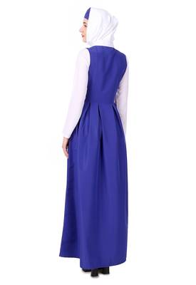 Collared white and royal blue flared abaya 2