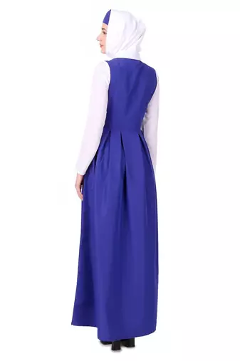 Collared white and royal blue flared abaya
