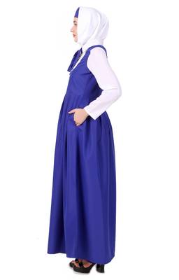 Collared white and royal blue flared abaya 3