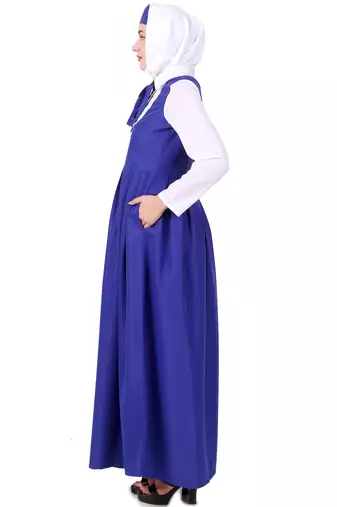 Collared white and royal blue flared abaya