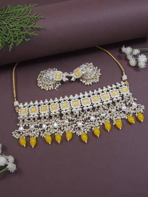 traditional kundan & pearl bridal choker necklace jewellery set  1