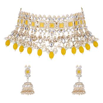 traditional kundan & pearl bridal choker necklace jewellery set  2
