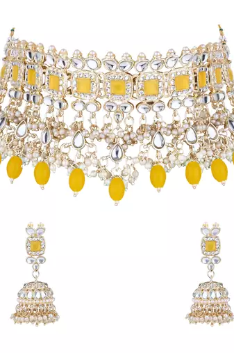 traditional kundan & pearl bridal choker necklace jewellery set 