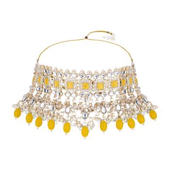 traditional kundan & pearl bridal choker necklace jewellery set  3