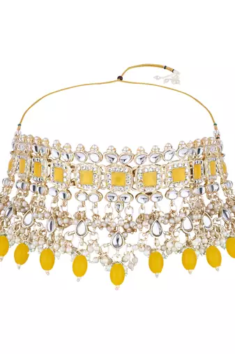 traditional kundan & pearl bridal choker necklace jewellery set 