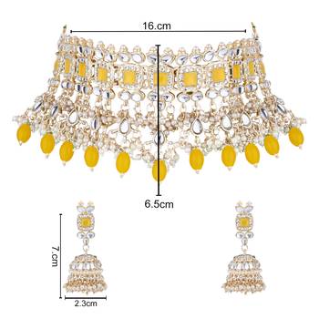 traditional kundan & pearl bridal choker necklace jewellery set  5
