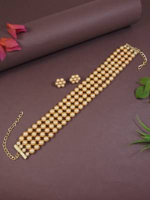 traditional pearl beaded stylish moti choker necklace jewellery set  1