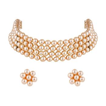 traditional pearl beaded stylish moti choker necklace jewellery set  2