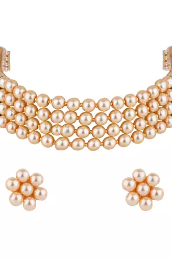 traditional pearl beaded stylish moti choker necklace jewellery set 