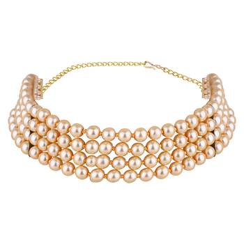 traditional pearl beaded stylish moti choker necklace jewellery set  3