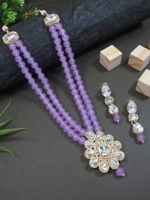 traditional pearl & stone necklace jewellery set  1