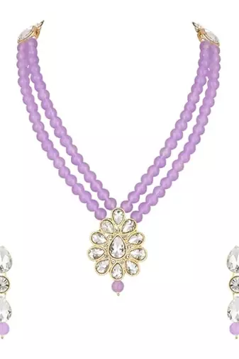 traditional pearl & stone necklace jewellery set 