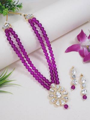 traditional pearl & stone necklace jewellery set  1