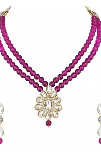 traditional pearl & stone necklace jewellery set 