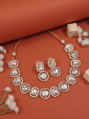 traditional white kundan choker necklace jewellery set  1