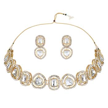 traditional white kundan choker necklace jewellery set  2