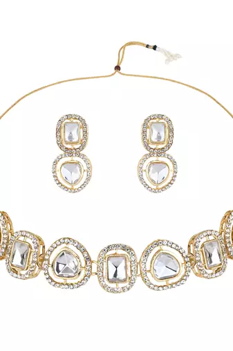 traditional white kundan choker necklace jewellery set 