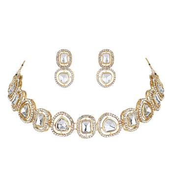 traditional white kundan choker necklace jewellery set  3
