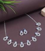 silver plated cubic zirconia american diamond necklace jewellery set