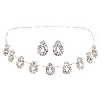 silver plated cubic zirconia american diamond necklace jewellery set  2
