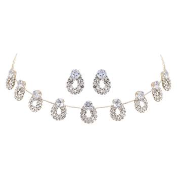 silver plated cubic zirconia american diamond necklace jewellery set  3