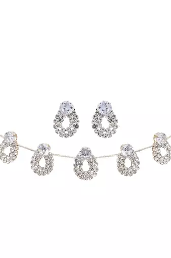 silver plated cubic zirconia american diamond necklace jewellery set 