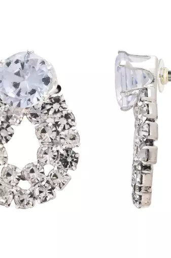 silver plated cubic zirconia american diamond necklace jewellery set 