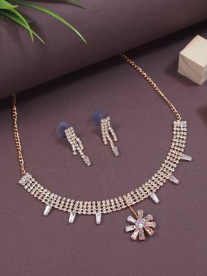 rose cubic zirconia american diamond necklace jewellery set  1