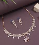 rose cubic zirconia american diamond necklace jewellery set 
