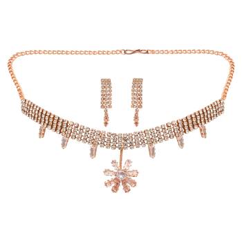 rose cubic zirconia american diamond necklace jewellery set  2