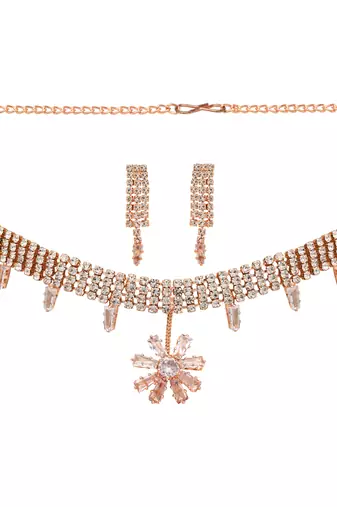 rose cubic zirconia american diamond necklace jewellery set 