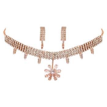 rose cubic zirconia american diamond necklace jewellery set  3