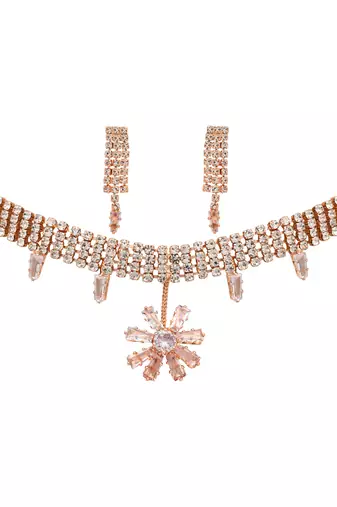 rose cubic zirconia american diamond necklace jewellery set 