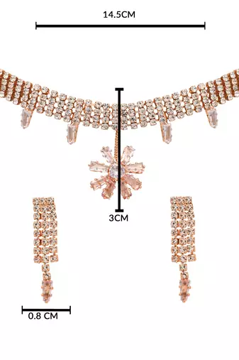 rose cubic zirconia american diamond necklace jewellery set 