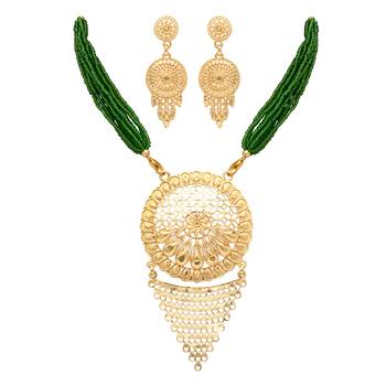 traditional green beads necklace set  2