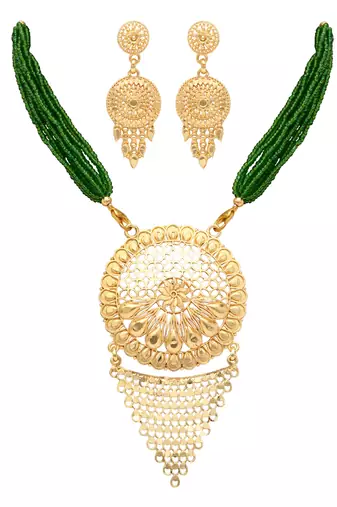 traditional green beads necklace set 