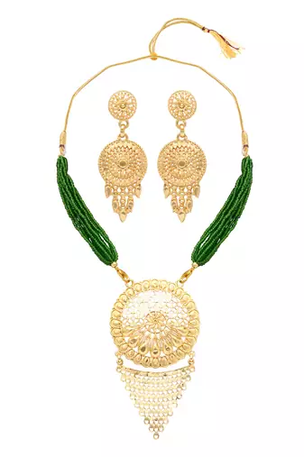 traditional green beads necklace set 