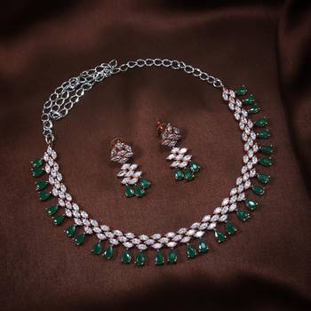 cubic zirconia american diamond necklace jewellery set  1