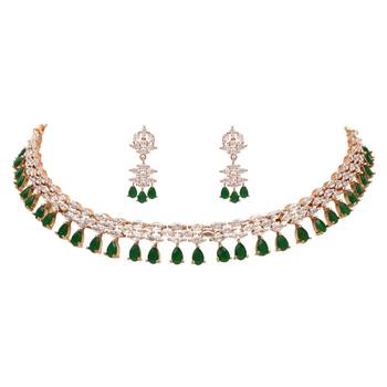 cubic zirconia american diamond necklace jewellery set  2