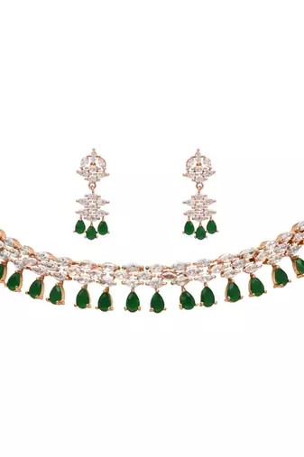 cubic zirconia american diamond necklace jewellery set 