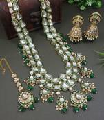 I jewels traditional kundan & pearl long meenakari necklace jewellery set (ij391g)