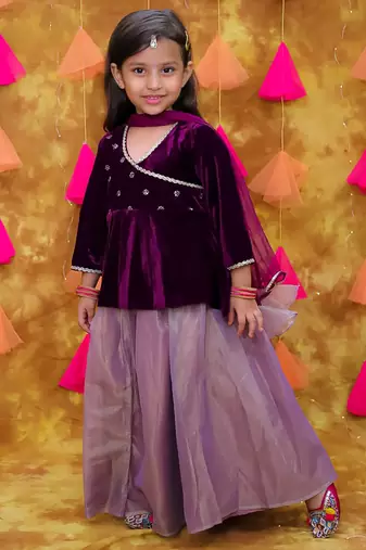 Kid1 alina velvet lehenga