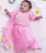 kid1 pearl embroidered choli with pleated silk lehenga and dupatta