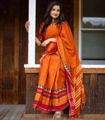 orange Pure Cotton handloom Saree